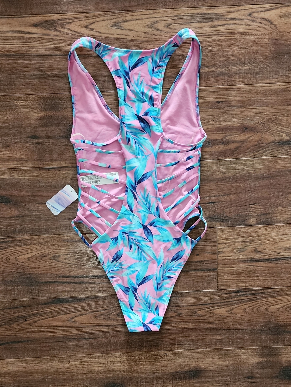 NWT Forever 21 Junior's Leaf Print Caged Back High Cut One Piece Swimsuit Medium - Picture 6 of 8